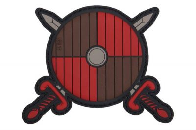 101 Inc PVC Velcro Patch "Viking Shield & Swords" (Red)
